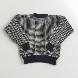 VTG 90s‎ Claybrooke Houndtooth Pattern Grandpa Sweater Cotton USA Made Sz Medium